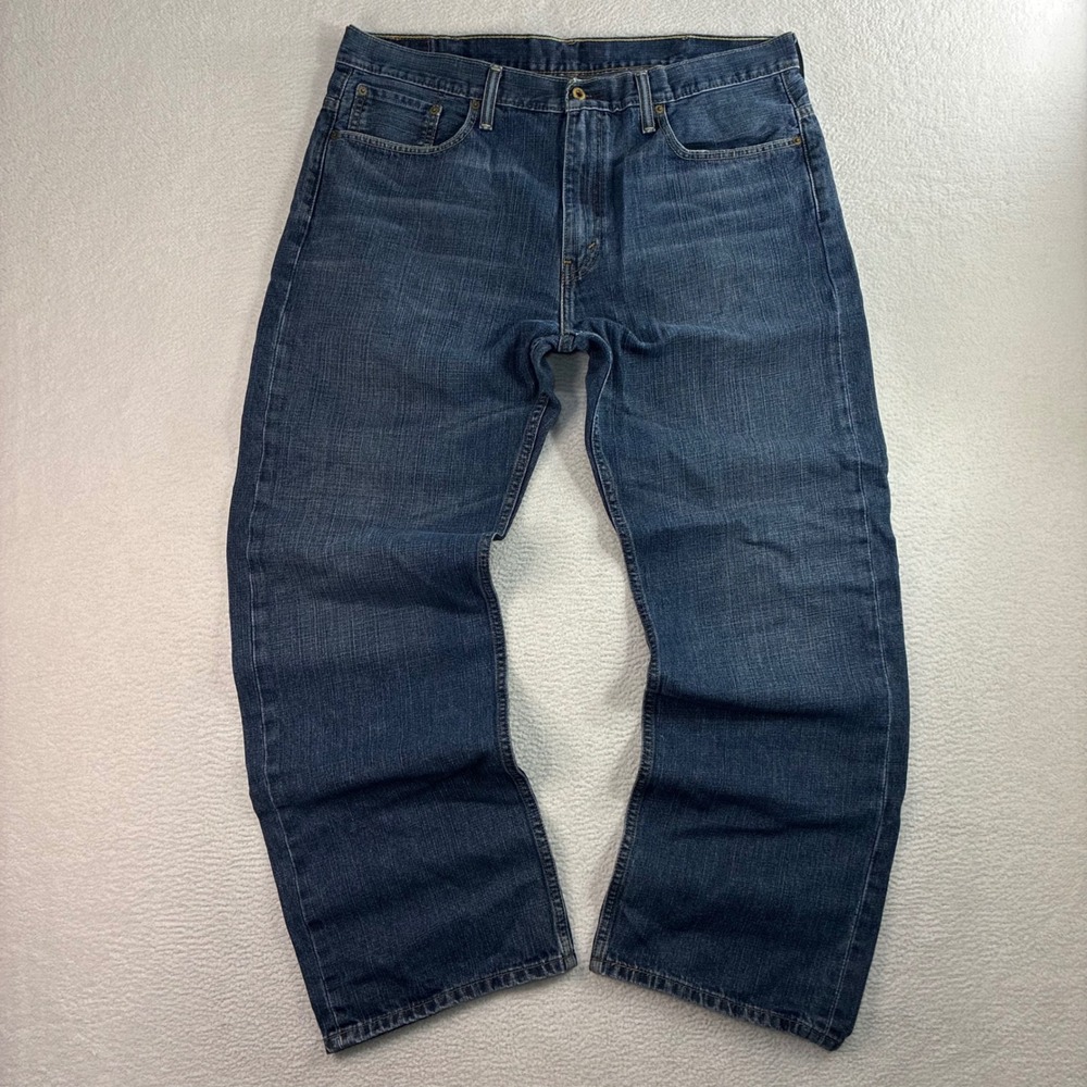 Levis 569 Loose Straight Jeans Men 38x32 Blue Faded Skater Baggy Whiskered